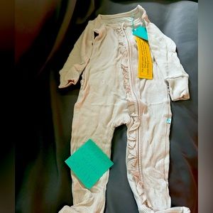 Posh Peanut Ribbed Footie Ruffled Zippered One Piece